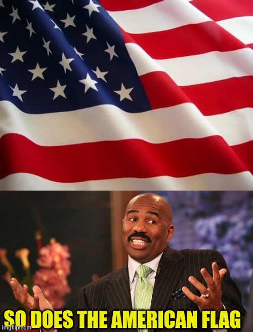 SO DOES THE AMERICAN FLAG | image tagged in american flag,memes,steve harvey | made w/ Imgflip meme maker