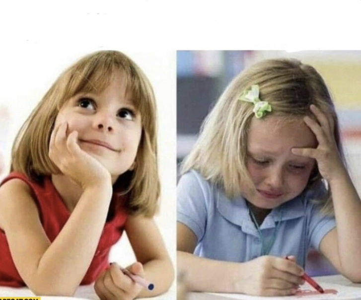 Little girl crying while drawing Blank Meme Template
