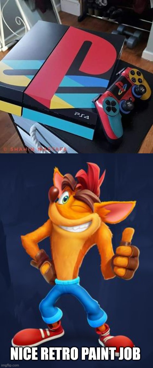 PS1 SKIN FOR THE PS4 | NICE RETRO PAINT JOB | image tagged in playstation,ps4,ps1,crash bandicoot | made w/ Imgflip meme maker