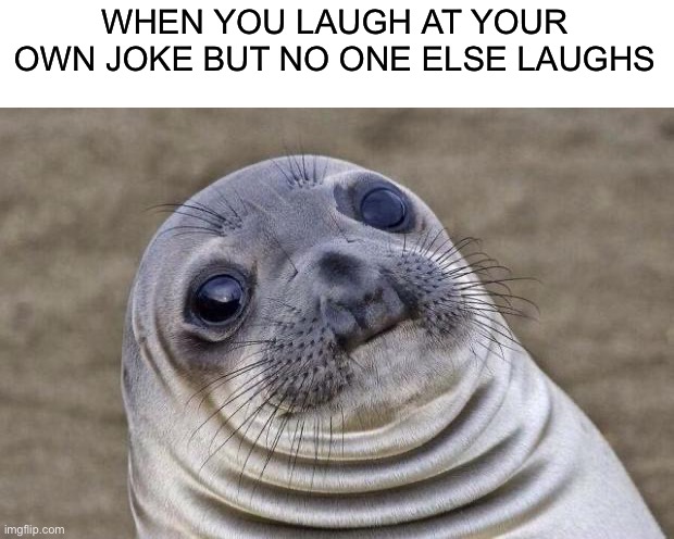 Awkward situation | WHEN YOU LAUGH AT YOUR OWN JOKE BUT NO ONE ELSE LAUGHS | image tagged in memes,awkward moment sealion,awkward | made w/ Imgflip meme maker