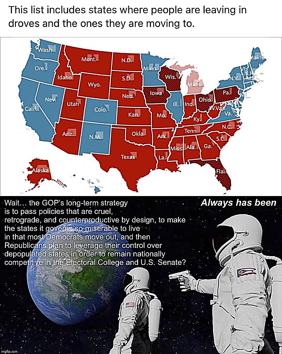 A theory. Call it the “Miserable Ohio Strategy” | image tagged in depopulation of republican states,the gop s miserable ohio strategy | made w/ Imgflip meme maker