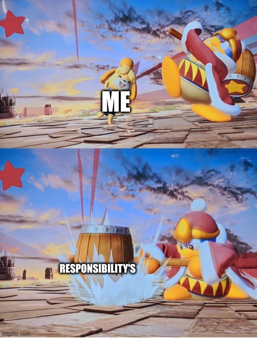 King Dedede | ME; RESPONSIBILITY'S | image tagged in king dedede | made w/ Imgflip meme maker