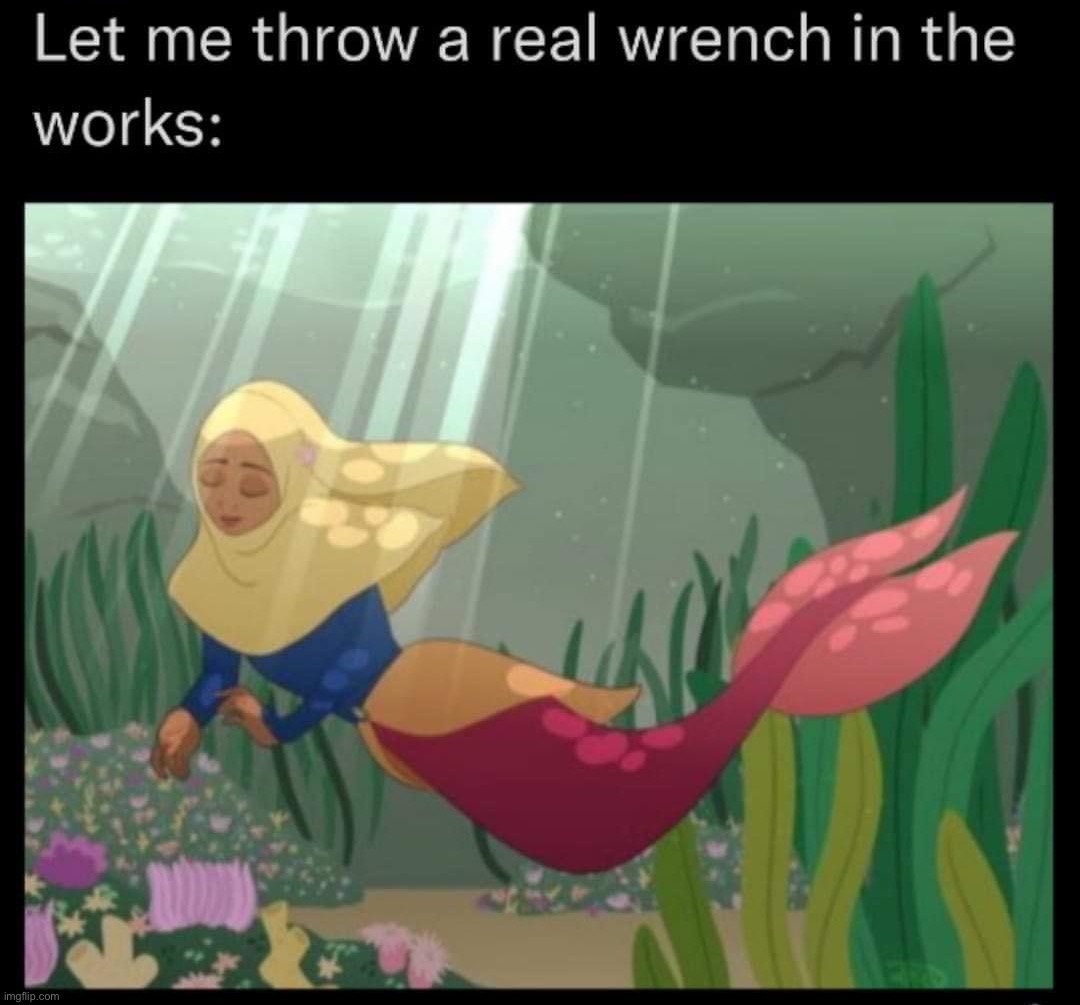 Scientifically speaking, a hijab would create a lot of drag in the water — not practical, wokeism has gone too far this time | image tagged in muslim little mermaid,w,o,k,e,disney | made w/ Imgflip meme maker