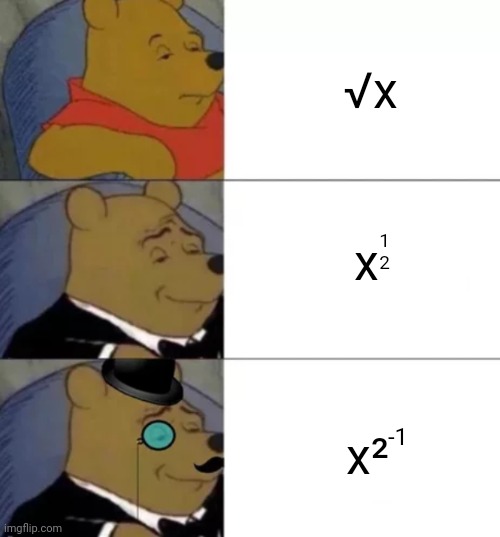 Square of x | √x; x; 1
2; x²; -1 | image tagged in fancy pooh,math,mathematics,maths,numbers,trending | made w/ Imgflip meme maker