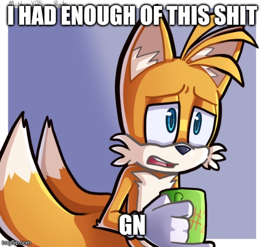 I HAD ENOUGH OF THIS SHIT; GN | image tagged in tails | made w/ Imgflip meme maker