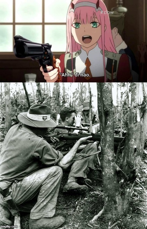 *lee enfield noises* | image tagged in zero two with a 44 magnum | made w/ Imgflip meme maker