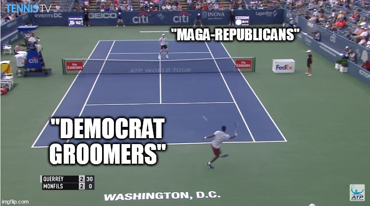 Tennish | "MAGA-REPUBLICANS"; "DEMOCRAT GROOMERS" | made w/ Imgflip meme maker