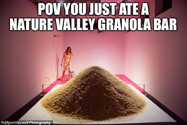 pov | POV YOU JUST ATE A NATURE VALLEY GRANOLA BAR | image tagged in funny | made w/ Imgflip meme maker