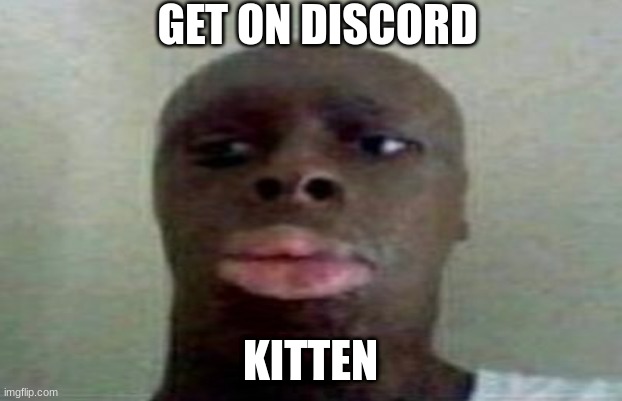 tyrone | GET ON DISCORD; KITTEN | image tagged in tyrone biggums | made w/ Imgflip meme maker