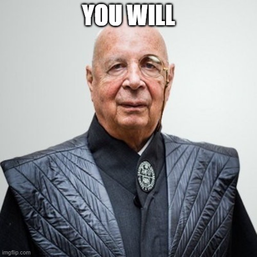 fixed that for you. | YOU WILL | image tagged in klaus schwab | made w/ Imgflip meme maker