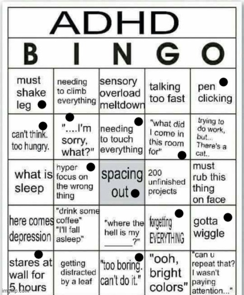 adhd bingo | image tagged in adhd bingo | made w/ Imgflip meme maker