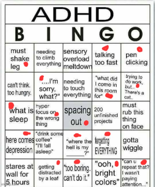 adhd bingo | image tagged in adhd bingo | made w/ Imgflip meme maker