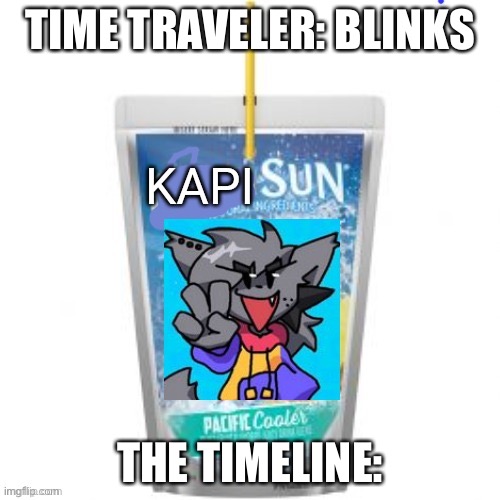 Kapisun | TIME TRAVELER: BLINKS; THE TIMELINE: | image tagged in kapisun,time travel | made w/ Imgflip meme maker