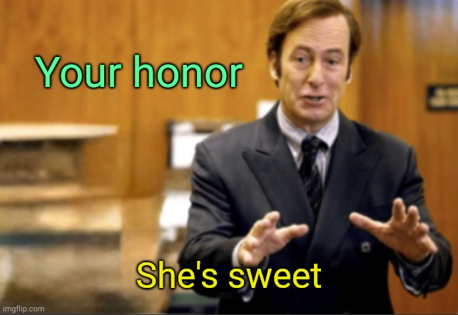 . | Your honor; She's sweet | image tagged in saul goodman defending | made w/ Imgflip meme maker