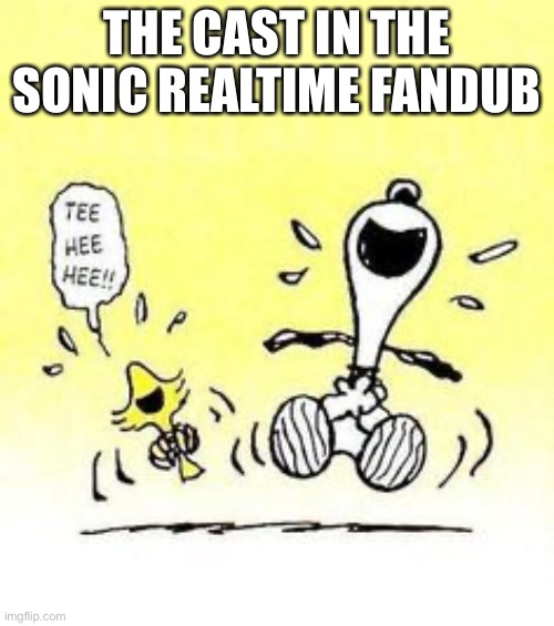 Snoopy and Woodstock laughing | THE CAST IN THE SONIC REALTIME FANDUB | image tagged in snoopy and woodstock laughing,sonic the hedgehog,snoopy | made w/ Imgflip meme maker