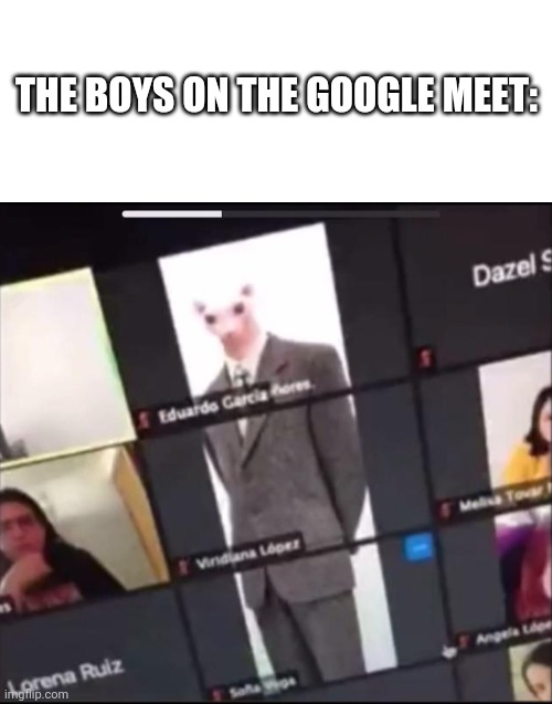 Fancy mouse | THE BOYS ON THE GOOGLE MEET: | image tagged in blank white template | made w/ Imgflip meme maker