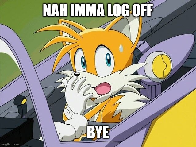 NAH IMMA LOG OFF; BYE | image tagged in tails | made w/ Imgflip meme maker