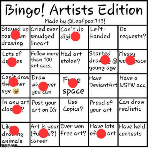 artist bingo | image tagged in artist bingo | made w/ Imgflip meme maker