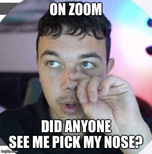 Nose picker | ON ZOOM; DID ANYONE SEE ME PICK MY NOSE? | image tagged in nose picker | made w/ Imgflip meme maker