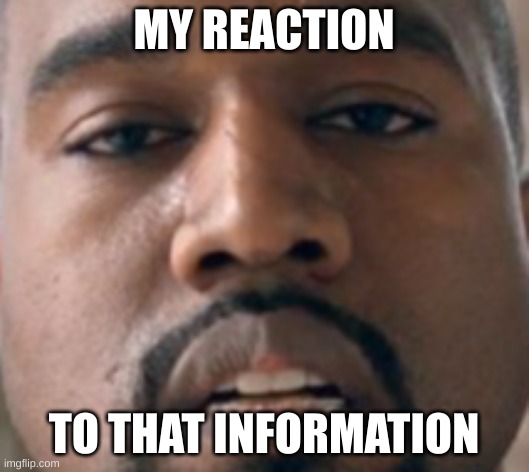 kanye | MY REACTION; TO THAT INFORMATION | image tagged in my reaction to that information,kanye west,kanye for president,memes,funny,back and black | made w/ Imgflip meme maker