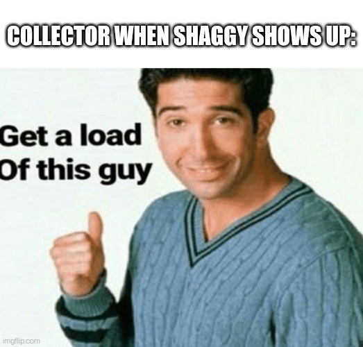 Probably the whole stream if we're being honest | COLLECTOR WHEN SHAGGY SHOWS UP: | image tagged in blank white template,get a load of this guy | made w/ Imgflip meme maker