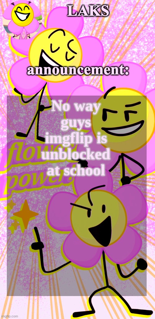 I thought they would ban it cause pedos and shit | No way guys imgflip is unblocked at school | image tagged in laks's flower temp | made w/ Imgflip meme maker