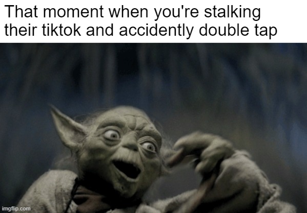 stroke, heart attack and cardiac arrest all in one | That moment when you're stalking their tiktok and accidently double tap | image tagged in star wars,memes,funny,yoda,tiktok | made w/ Imgflip meme maker