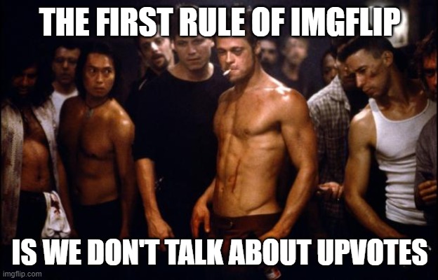 Fight Club Template  | THE FIRST RULE OF IMGFLIP IS WE DON'T TALK ABOUT UPVOTES | image tagged in fight club template | made w/ Imgflip meme maker