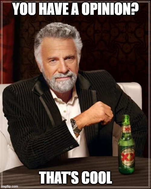 The Most Interesting Man In The World | YOU HAVE A OPINION? THAT'S COOL | image tagged in memes,the most interesting man in the world | made w/ Imgflip meme maker