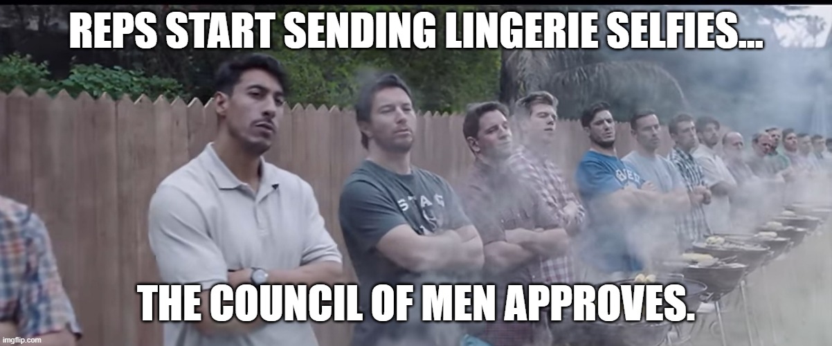 The Council of Men | REPS START SENDING LINGERIE SELFIES... THE COUNCIL OF MEN APPROVES. | image tagged in the council of men | made w/ Imgflip meme maker