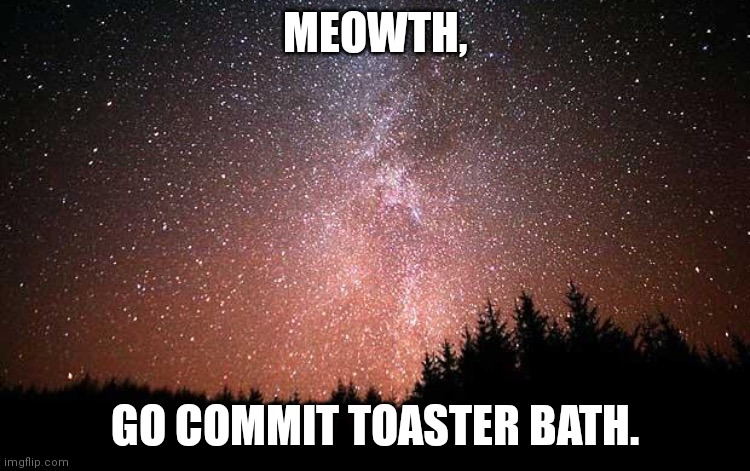 Night Sky | MEOWTH, GO COMMIT TOASTER BATH. | image tagged in night sky | made w/ Imgflip meme maker