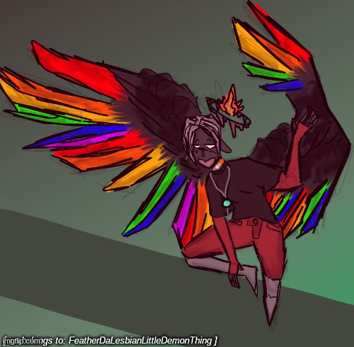 decided to draw feather's oc because they have WINGS | [ oc belongs to: FeatherDaLesbianLittleDemonThing ] | made w/ Imgflip meme maker