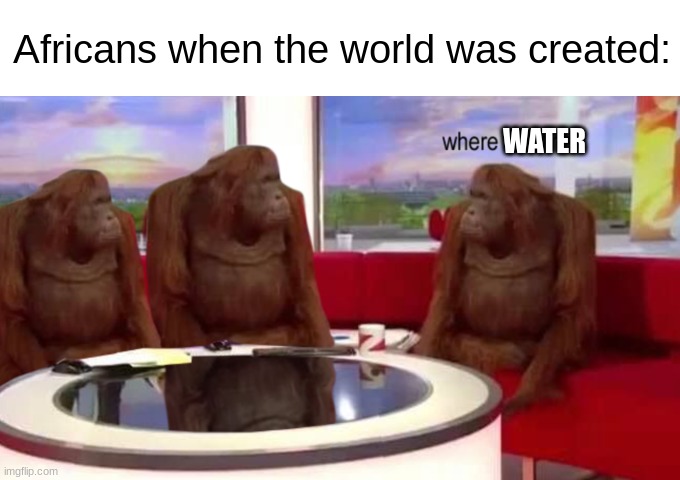 Still waiting for the water update | Africans when the world was created:; WATER | image tagged in where banana | made w/ Imgflip meme maker
