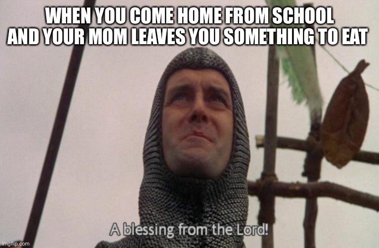Bessed | WHEN YOU COME HOME FROM SCHOOL AND YOUR MOM LEAVES YOU SOMETHING TO EAT | image tagged in a blessing from the lord,food | made w/ Imgflip meme maker