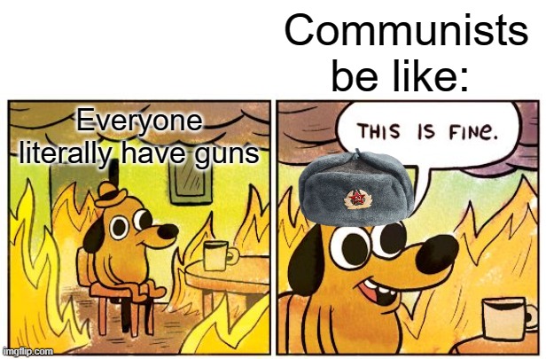 Communist | Communists be like:; Everyone literally have guns | image tagged in memes,this is fine | made w/ Imgflip meme maker