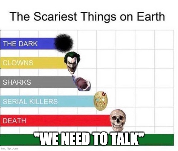 *remembers everything bad i have ever done* | ''WE NEED TO TALK'' | image tagged in scariest things in the world | made w/ Imgflip meme maker