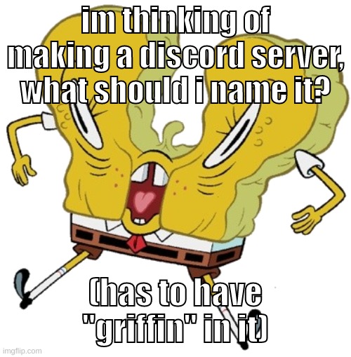 discock | im thinking of making a discord server, what should i name it? (has to have "griffin" in it) | image tagged in memes,funny,cursed sponge,discord,discord server,griffin | made w/ Imgflip meme maker