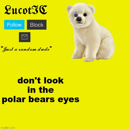 don't. do. it. | don't look in the polar bears eyes | image tagged in lucotic polar bear announcement template | made w/ Imgflip meme maker