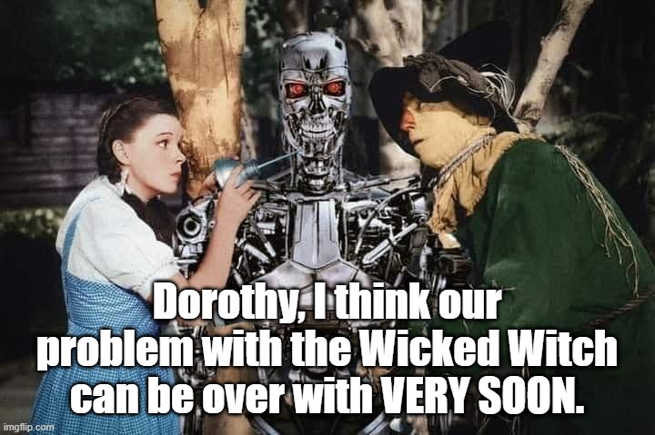 Yikes |  Dorothy, I think our problem with the Wicked Witch can be over with VERY SOON. | image tagged in wizard of oz,the wizard of oz,wizard of oz scarecrow,scarecrow | made w/ Imgflip meme maker