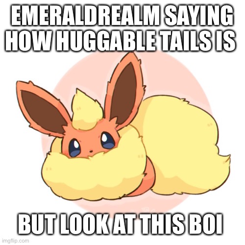 Too much floof | EMERALDREALM SAYING HOW HUGGABLE TAILS IS; BUT LOOK AT THIS BOI | image tagged in too much floof | made w/ Imgflip meme maker