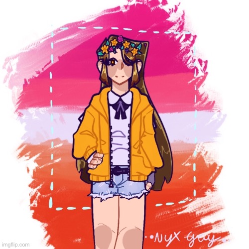 Picrew of me irl (Incase u wondering the background is not a lesbian flag it’s supposed to be a sunset in my opinion—) | image tagged in me irl | made w/ Imgflip meme maker