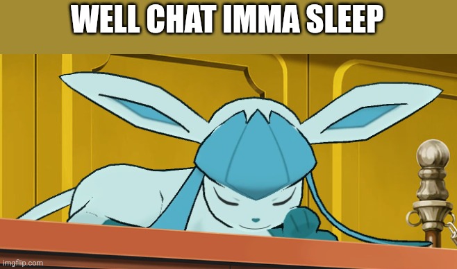 sleeping glaceon | WELL CHAT IMMA SLEEP | image tagged in sleeping glaceon | made w/ Imgflip meme maker