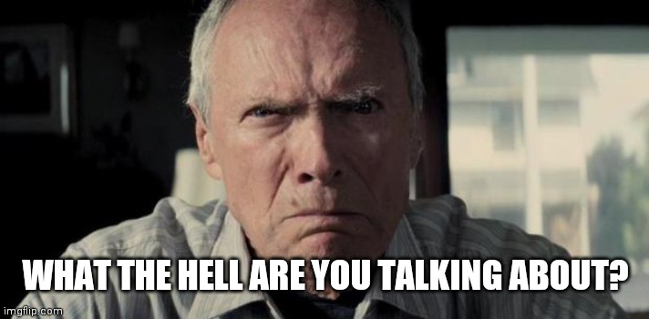 Mad Clint Eastwood | WHAT THE HELL ARE YOU TALKING ABOUT? | image tagged in mad clint eastwood | made w/ Imgflip meme maker