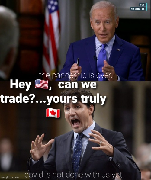 Is the pandemic over? | image tagged in trudeau,biden,pandemic,canada,america | made w/ Imgflip meme maker