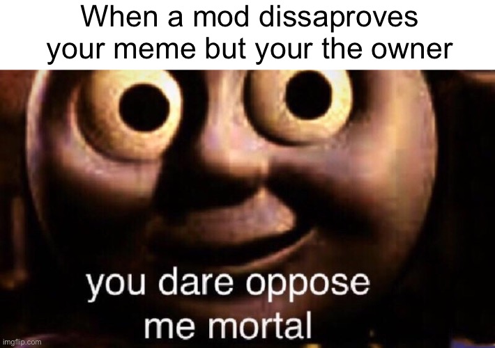 You dare oppose me mortal | When a mod dissaproves your meme but your the owner | image tagged in you dare oppose me mortal | made w/ Imgflip meme maker