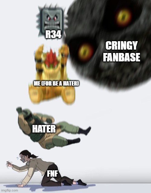 next target for a dead game | R34; CRINGY FANBASE; ME (FOR BE A HATER); HATER; FNF | image tagged in crushing combo | made w/ Imgflip meme maker