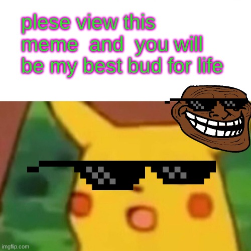 Surprised Pikachu Meme | plese view this meme  and  you will be my best bud for life | image tagged in memes,surprised pikachu | made w/ Imgflip meme maker