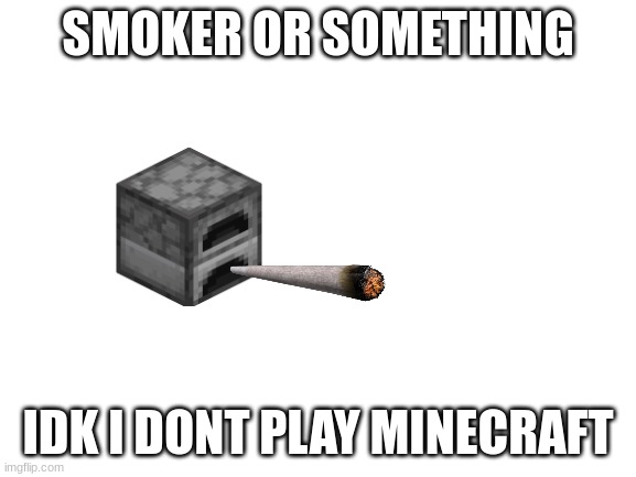 Blank White Template | SMOKER OR SOMETHING IDK I DONT PLAY MINECRAFT | image tagged in blank white template | made w/ Imgflip meme maker