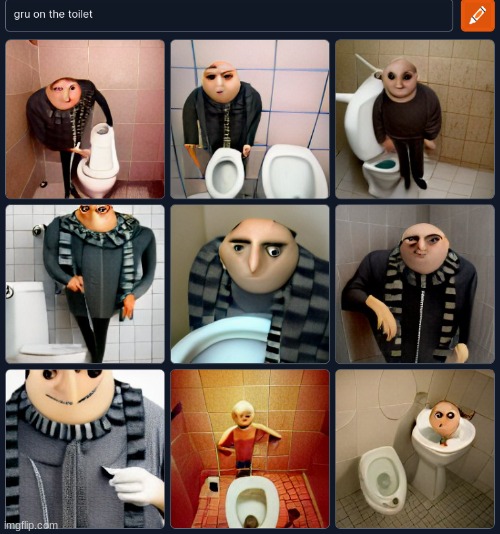 asked an ai image generator to make gru on the toilet - Imgflip