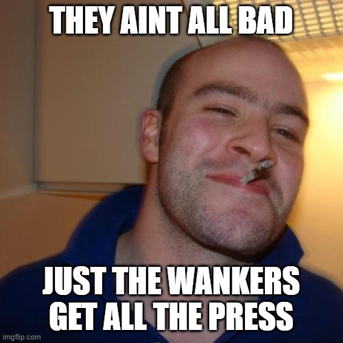 Good Guy Greg Meme | THEY AINT ALL BAD JUST THE WANKERS GET ALL THE PRESS | image tagged in memes,good guy greg | made w/ Imgflip meme maker